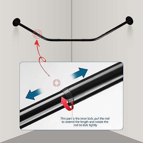 Adjustable Black Corner Shower Curtain Rod for Bathroom Bathtub