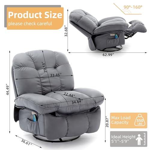 Power Recliner Chair for Adults with Massage, Heating, and USB Ports - Grey