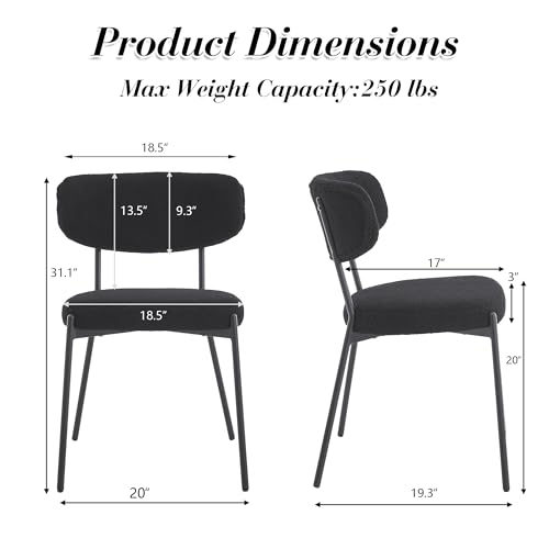 KCC Black Boucle Dining Chair Set of 2, Modern Mid-Century Upholstered