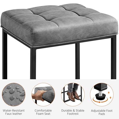 Yaheetech 24 Inch Grey Faux Leather Kitchen Bar Stool Set
