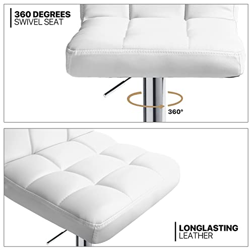 2 Pack White Adjustable Bar Stools for Kitchen Counter Back Swivel