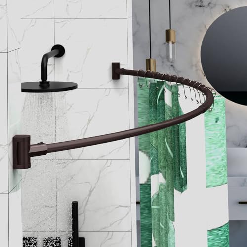 PrettyHome Adjustable Curved & Spring Shower Rods(Bronze & Chrome)