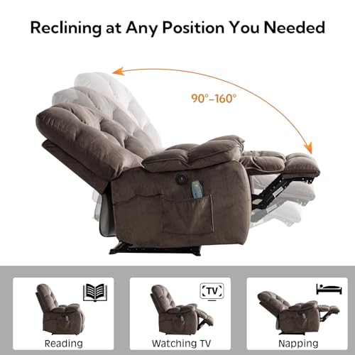Oversized Power Recliner Chair with Massage and Heat: Wide Electric Reclining Sofa for Living Room Bedroom (No Lift)