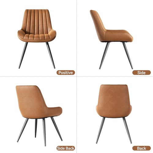 Modern Brown Upholstered Dining Chair Set, Thick Cushions, Metal Legs for Kitchen or Dining Room