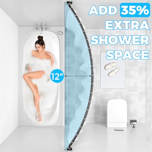 AIZESI Curved Adjustable Black Shower Curtain Rod 42-73 inches