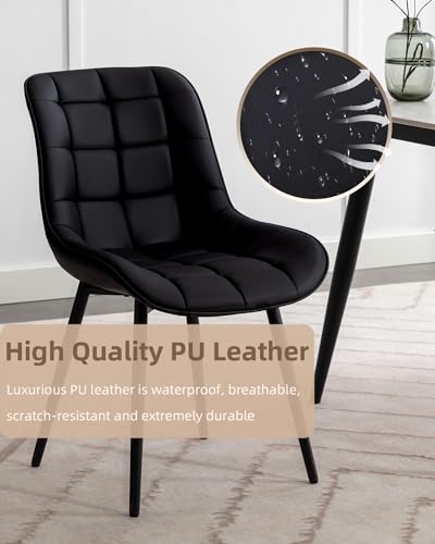 Modern Black Faux Leather Dining Chairs Set of 2 for Kitchen - Comfortable and Stylish
