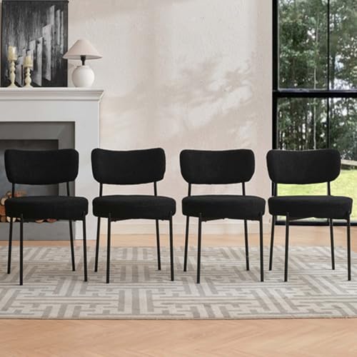 Elegant Black Boucle Dining Chair Set of 4
