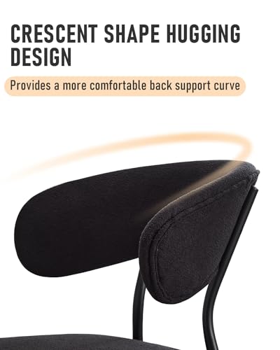 6-Piece Curved Back Dining Chair Set, Black Boucle Seats, Metal Legs