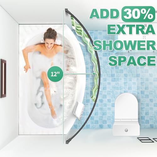 PrettyHome Adjustable Curved & Spring Shower Rods - Black and Chrome