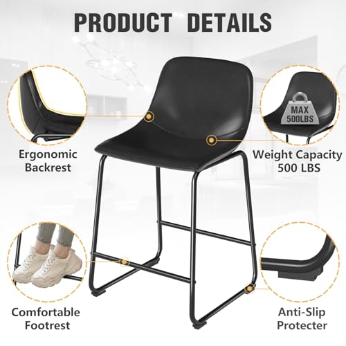 TAVR Counter Height Dining Chairs Set of 4, Black, Industrial Vintage Style