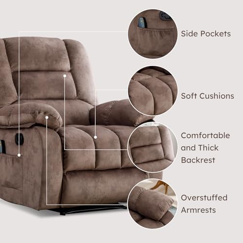 Phoenix Home Brown Manual Recliner with Massage, Heating & Side Pockets