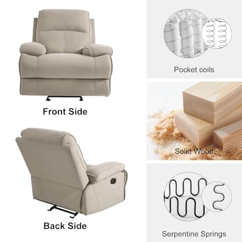 Beige Oversized Rocking Recliner for Adults with Large Footrest