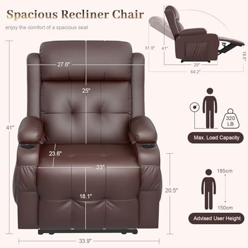 Oversized Electric Recliner Chair with Heat, Massage, and Storage for Living Room