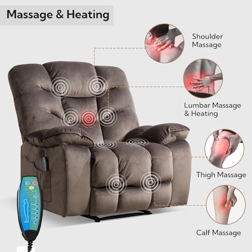 Oversized Power Recliner Chair with Massage and Heat: Wide Electric Reclining Sofa for Living Room Bedroom (No Lift)