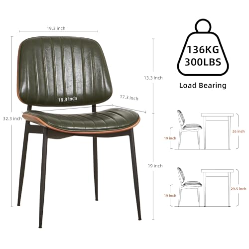 Mid Century Modern Retro Faux Leather Dining Chairs Set of 2 (Dark Green) - For Kitchen and Living Room