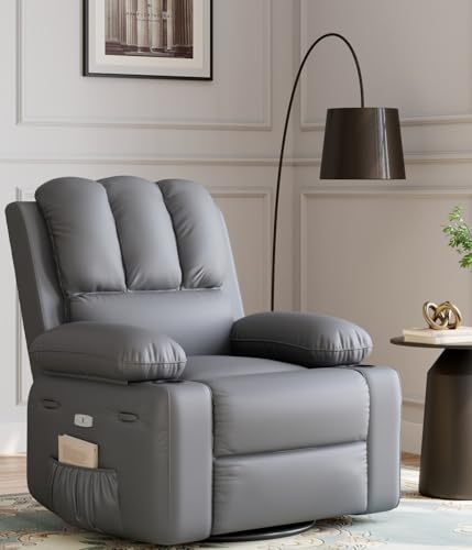 Oversized Heat and Massage Recliner with 360° Swivel - Gray