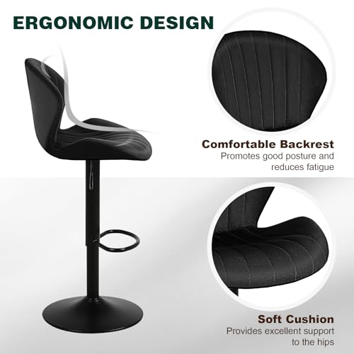 Modern Black Velvet Bar Stools for Kitchen Island (Set of 2)