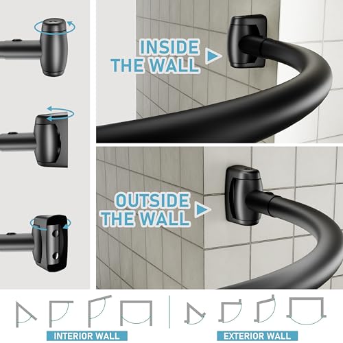 Adjustable Curved Shower Curtain Rod for Bathroom and Bathtub - Black Stainless Steel (33-78 inches)