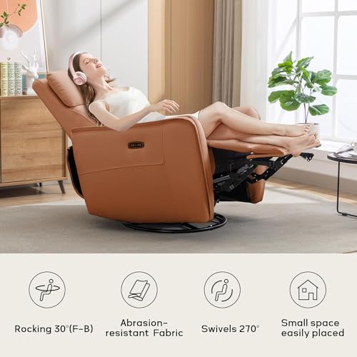 Orange Electric Swivel Recliner with USB Port for Kids and Adults