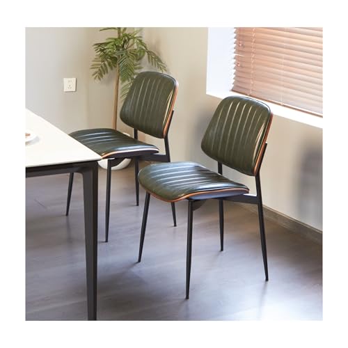 Dark Green Mid-Century Modern Faux Leather Dining Chair Set (2pcs)