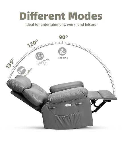 Electric Oversized Power Recliner Chair with Heat & Massage, PU Leather, 360° Rocking