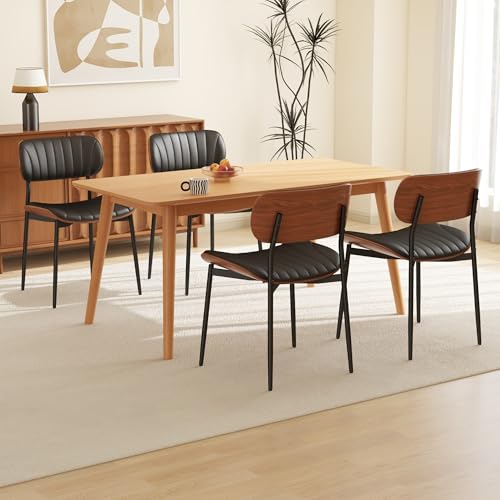 Modern Walnut Bentwood PU Leather Kitchen Dining Chair Set (Black)