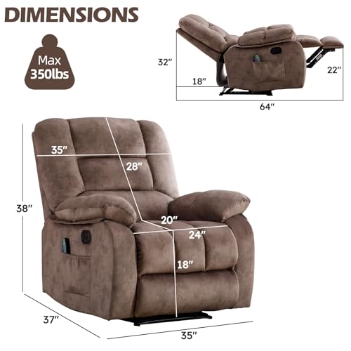 Phoenix Home Brown Manual Recliner with Massage, Heating & Side Pockets