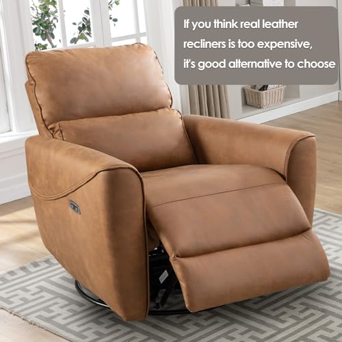 Brown Electric Swivel Rocker Recliner with Lumbar Support