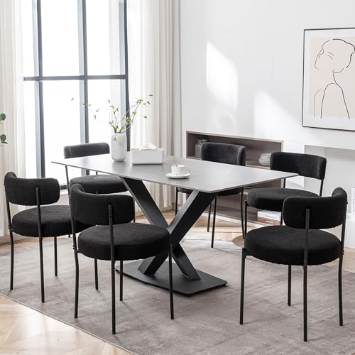Modern Black Boucle Dining Chairs Set of 4 with Metal Legs for Dining Room and Kitchen