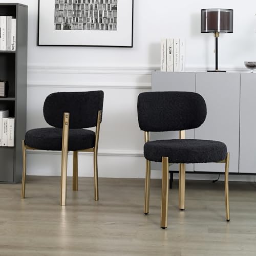 Set of 2 Black Upholstered Dining Chairs with Gold Metal Legs for Modern Home Décor