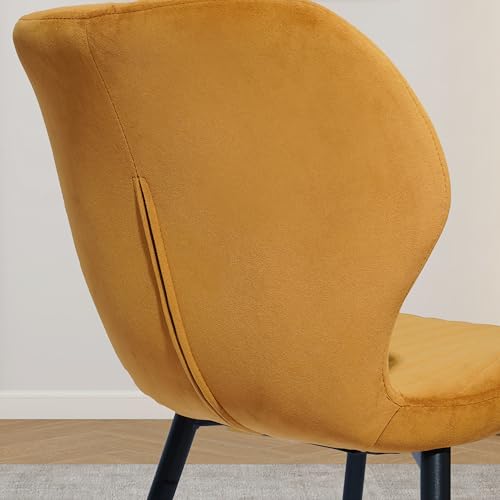 Earthly Yellow Mid Century Modern CangLong Dining Chair Set, Upholstered Velvet, Metal Legs, Kitchen & Dining Room