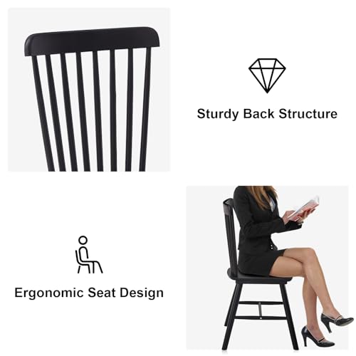 Windsor Dining Chairs Set of 4, Black Spindle Back Kitchen Chairs