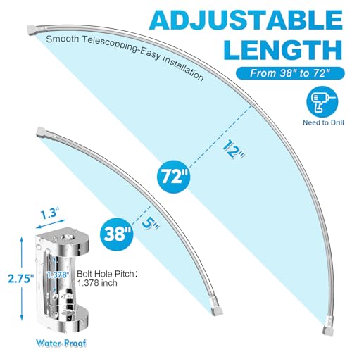 PrettyHome Chrome Adjustable Curved and Spring Shower Rods