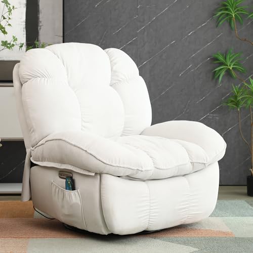Modern White Swivel Rocking Massage Recliner with Heat & USB Port
