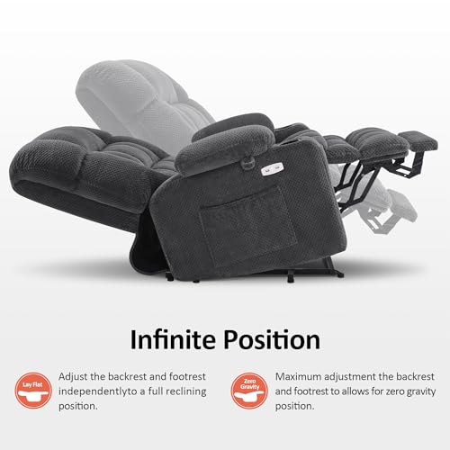 Dual Motor Power Recliner Sofa with Massage & Heat for Big Elderly, Infinite Positions, USB Ports, Dark Gray R7897