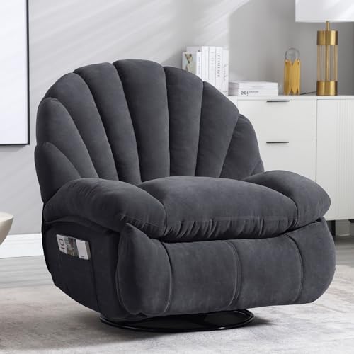Luxury Recliner Chair with Heated Seat and Storage 360° Swivel Grey
