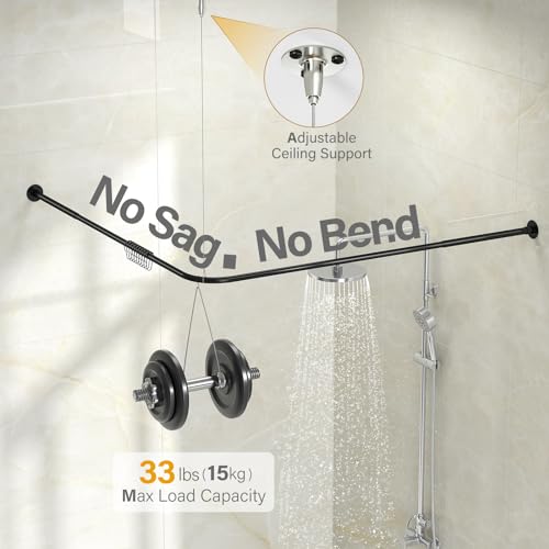 Adjustable L Shaped Corner Shower Curtain Rod for Bathroom - Black