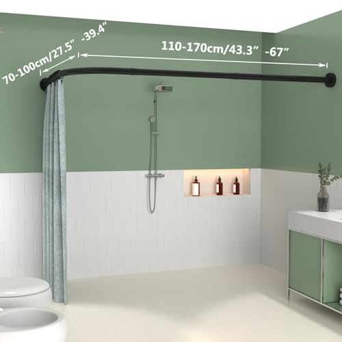 Adjustable Black L-Shaped Curved Shower Curtain Rod for Bathroom Tub