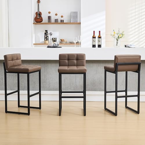 Modern Coffee Brown 30" Bar Stools with Back (3Pcs)