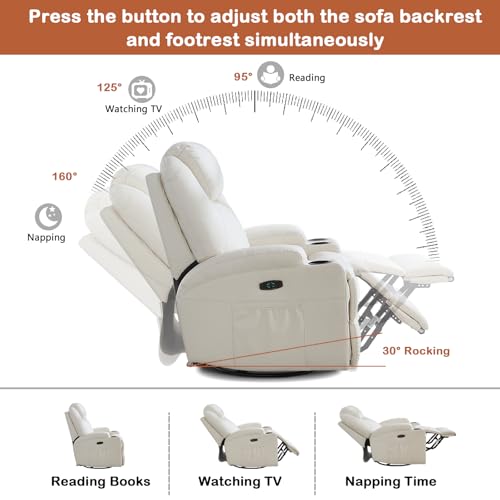 Beige 1-Seater Power Rocker Recliner with Heat & Massage