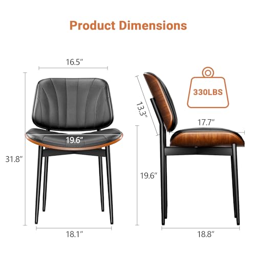 Mid Century Modern Black Upholstered Dining Chair Set of 2
