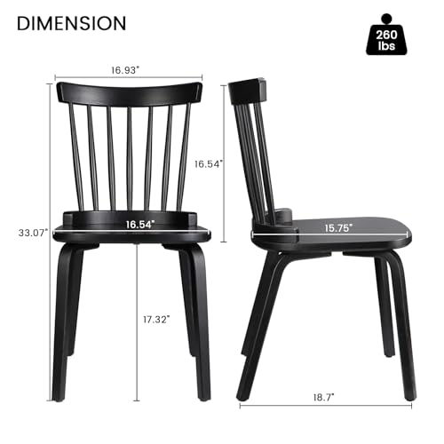 Black Wood Dining Chair Set for Modern Country Style