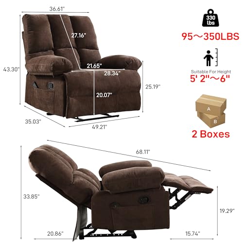 LargeCapacity Brown Oversized Manual Recliner with Massage Pillow (6008)