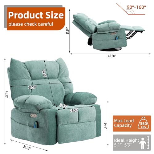 Modern Green Power Recliner Chair with Massage and Heating for Adults