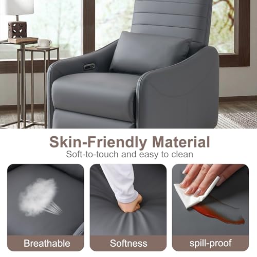 Comfortable Grey Recliner Chair with Lumbar Support, USB & Type-C Port