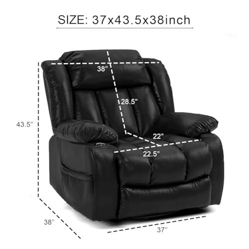 360° Swivel Leather Recliner Chair for Adults with Cup Holders