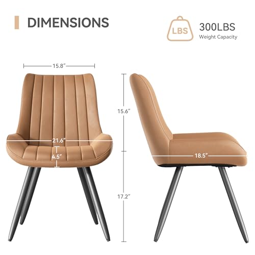 Mid Century Modern Brown Dining Chair Set of 4 with Soft Cushion
