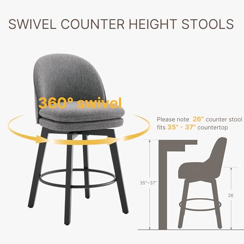 Dark Grey 26 Inch Upholstered Bar Stools with Back & Wood Legs, Set of 4 for Kitchen Island-Armless