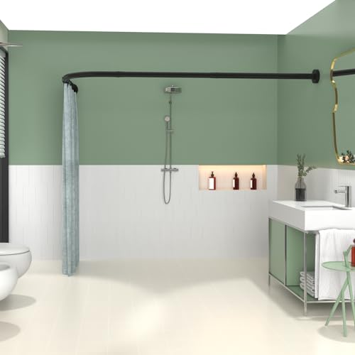 Adjustable Black L-Shaped Curved Shower Curtain Rod for Bathroom Tub