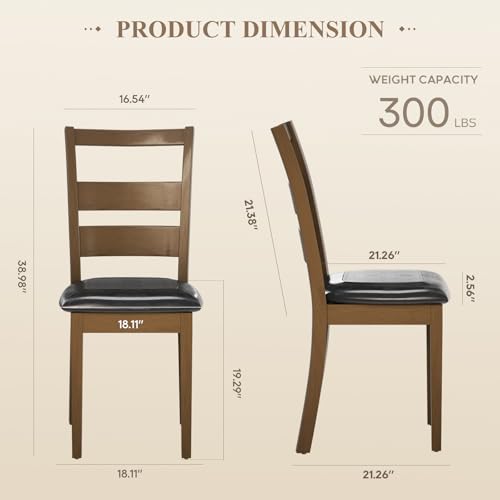 COLAMY PU Leather Dining Chair Set, Dark Brown High Back with Adjustable Footrests